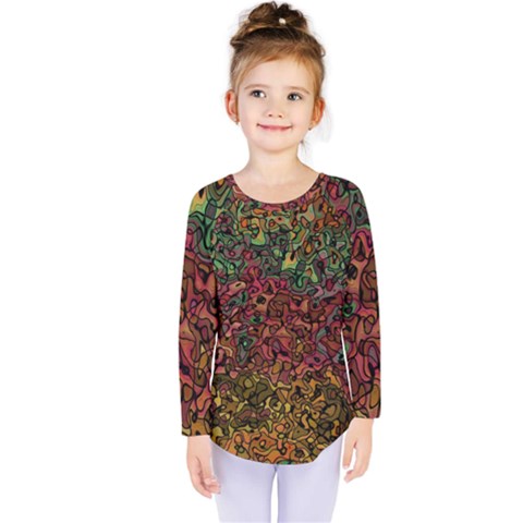 Stylish Fall Colors Camouflage Kids  Long Sleeve Tee by SpinnyChairDesigns