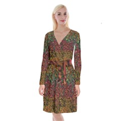 Stylish Fall Colors Camouflage Long Sleeve Velvet Front Wrap Dress by SpinnyChairDesigns