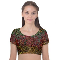 Stylish Fall Colors Camouflage Velvet Short Sleeve Crop Top  by SpinnyChairDesigns