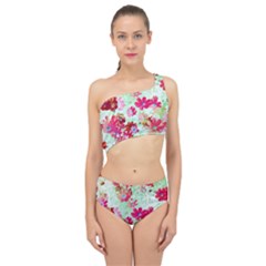  Cosmos Flowers Red Spliced Up Two Piece Swimsuit by DinkovaArt