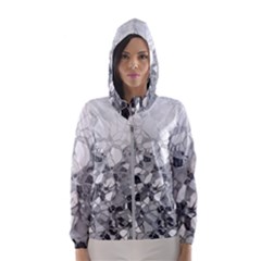 Black And White Abstract Mosaic Pattern Women s Hooded Windbreaker by SpinnyChairDesigns