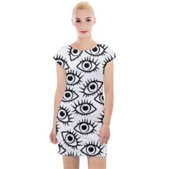 Black And White Cartoon Eyeballs Cap Sleeve Bodycon Dress by SpinnyChairDesigns