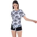 Black and White Cartoon Eyeballs Asymmetrical Short Sleeve Sports Tee View1