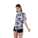 Black and White Cartoon Eyeballs Asymmetrical Short Sleeve Sports Tee View2