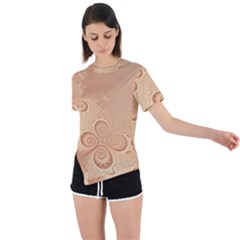 Coral Peach Intricate Swirls Pattern Asymmetrical Short Sleeve Sports Tee by SpinnyChairDesigns