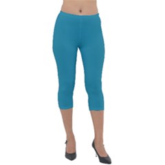 Mosaic Blue Pantone Solid Color Lightweight Velour Capri Leggings  by FlagGallery