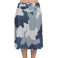 Camo Blue Velvet Flared Midi Skirt by MooMoosMumma