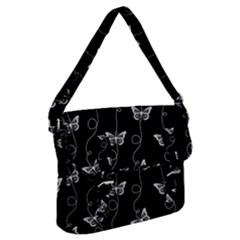 Black And White Butterfly Pattern Buckle Messenger Bag by SpinnyChairDesigns