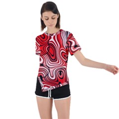 Black Red White Abstract Stripes Asymmetrical Short Sleeve Sports Tee by SpinnyChairDesigns