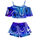 Blue Purple Abstract Stripes Kids  Off Shoulder Skirt Bikini View2