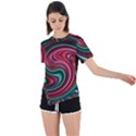 Red Green Swirls Asymmetrical Short Sleeve Sports Tee View1