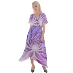 Watercolor Blue Purple Floral Pattern Cross Front Sharkbite Hem Maxi Dress by SpinnyChairDesigns