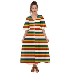 Rainbow Stripes Kimono Sleeve Boho Dress by tmsartbazaar