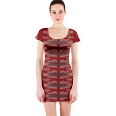 Red Grey Ikat Pattern Short Sleeve Bodycon Dress