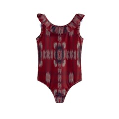 Red Grey Ikat Pattern Kids  Frill Swimsuit by SpinnyChairDesigns