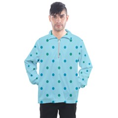 Blue Teal Green Polka Dots Men s Half Zip Pullover by SpinnyChairDesigns