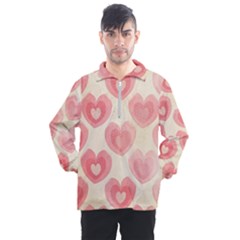 Pink Faded Hearts Men s Half Zip Pullover by SpinnyChairDesigns