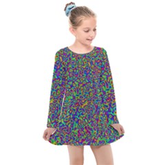 Abstract Rainbow Marble Camouflage Kids  Long Sleeve Dress by SpinnyChairDesigns