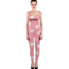 Cute Pink And White Hearts One Piece Catsuit by SpinnyChairDesigns