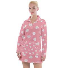 Cute Pink And White Hearts Women s Long Sleeve Casual Dress by SpinnyChairDesigns