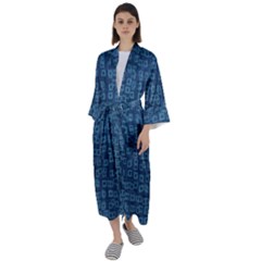 Blue Abstract Checks Pattern Maxi Satin Kimono by SpinnyChairDesigns