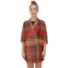 Madras Plaid Fall Colors Half Sleeve Chiffon Kimono by SpinnyChairDesigns