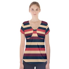 Seventies Stripes Short Sleeve Front Detail Top by tmsartbazaar