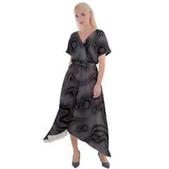 Dark Plum And Black Abstract Art Swirls Cross Front Sharkbite Hem Maxi Dress by SpinnyChairDesigns