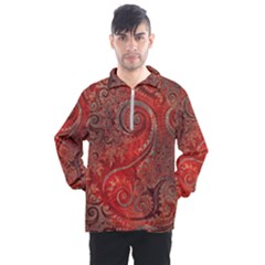 Scarlet Red Grey Brown Swirls Spirals Men s Half Zip Pullover by SpinnyChairDesigns