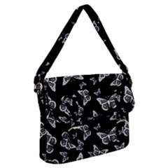 Black And White Butterfly Pattern Buckle Messenger Bag by SpinnyChairDesigns