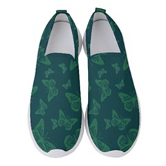 Midnight Green Butterflies Pattern Women s Slip On Sneakers by SpinnyChairDesigns