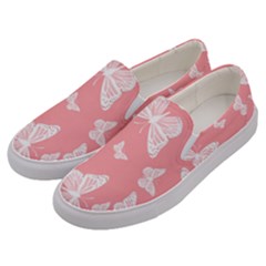 Pink And White Butterflies Men s Canvas Slip Ons by SpinnyChairDesigns