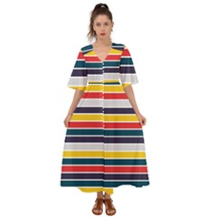 Horizontal Colored Stripes Kimono Sleeve Boho Dress by tmsartbazaar