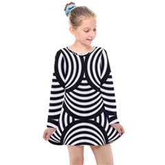 Abstract Black And White Shell Pattern Kids  Long Sleeve Dress by SpinnyChairDesigns