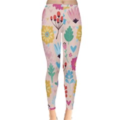 Tekstura-fon-tsvety-berries-flowers-pattern-seamless Inside Out Leggings by Sobalvarro