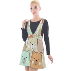 Colorful-baby-bear-cartoon-seamless-pattern Plunge Pinafore Velour Dress by Sobalvarro