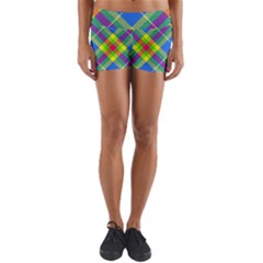 Clown Costume Plaid Striped Yoga Shorts by SpinnyChairDesigns