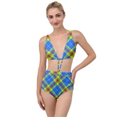 Clown Costume Plaid Striped Tied Up Two Piece Swimsuit by SpinnyChairDesigns