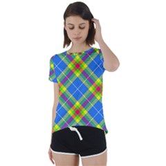 Clown Costume Plaid Striped Short Sleeve Foldover Tee by SpinnyChairDesigns