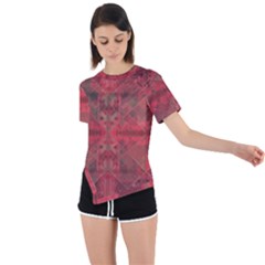 Indian Red Color Geometric Diamonds Asymmetrical Short Sleeve Sports Tee by SpinnyChairDesigns