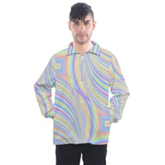 Pastel Color Stripes  Men s Half Zip Pullover by SpinnyChairDesigns