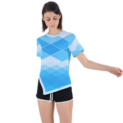 Light Blue And White Color Diamonds Asymmetrical Short Sleeve Sports Tee by SpinnyChairDesigns