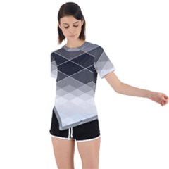 Black White Grey Color Diamonds Asymmetrical Short Sleeve Sports Tee by SpinnyChairDesigns