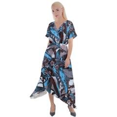 Marginata Flowers  Cross Front Sharkbite Hem Maxi Dress by DinkovaArt