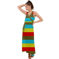 Multicolor With Black Lines V-neck Chiffon Maxi Dress by tmsartbazaar