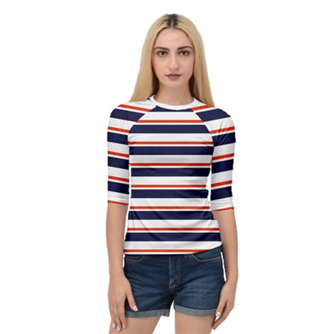 Red With Blue Stripes Quarter Sleeve Raglan Tee by tmsartbazaar