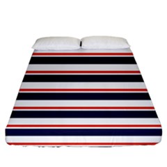 Red With Blue Stripes Fitted Sheet (california King Size) by tmsartbazaar