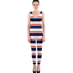 Red With Blue Stripes One Piece Catsuit by tmsartbazaar