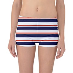 Red With Blue Stripes Reversible Boyleg Bikini Bottoms by tmsartbazaar