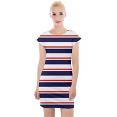 Red With Blue Stripes Cap Sleeve Bodycon Dress by tmsartbazaar